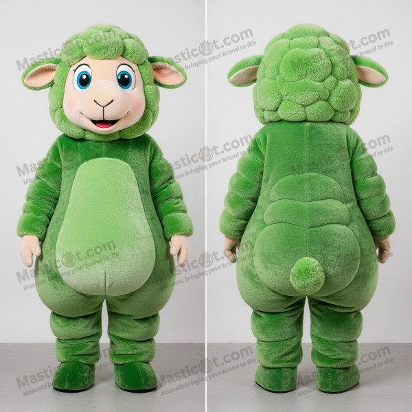 Maskot ovce meriny ve smaragdově zelené barvě s širokými