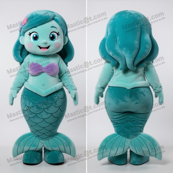 Tyrkysový maskot mořské panny s vlnícím se ocasem -