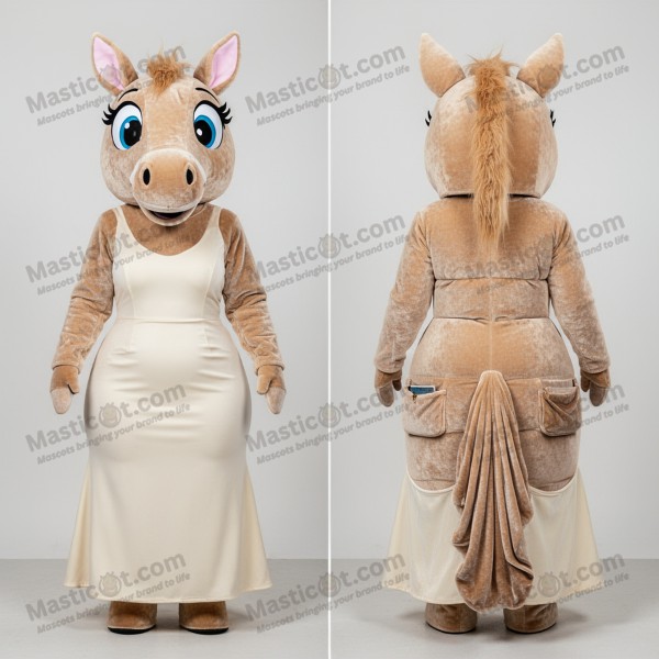 Beige velvet mare mascot - Masticot.com