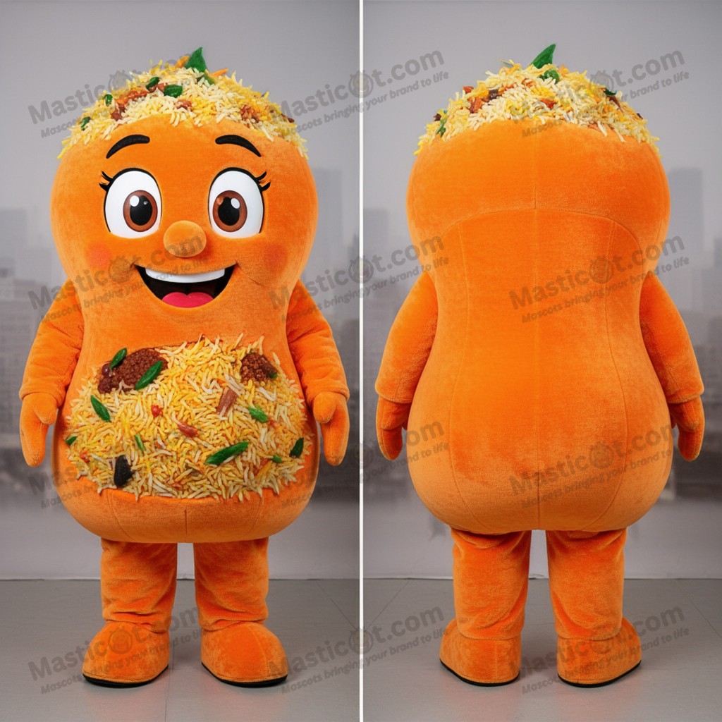 Orange fluffy biryani mascot - Masticot.com