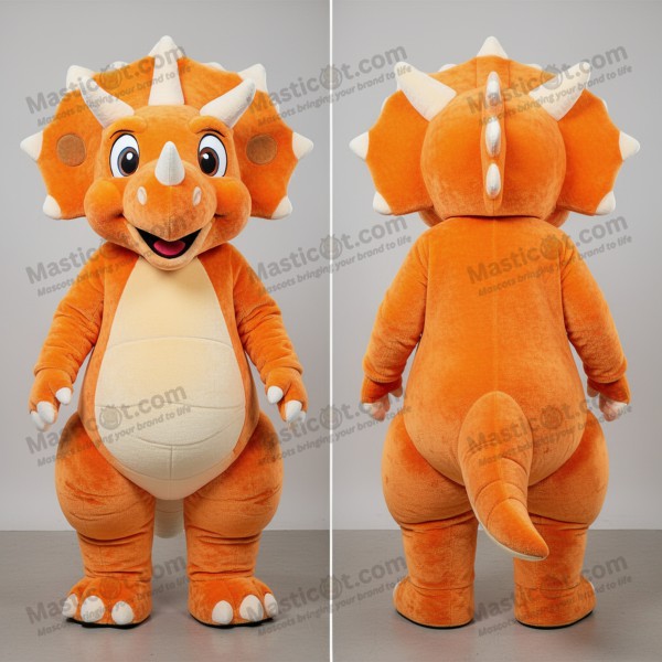 Mascotă triceratops portocalie cu coarne late - Masticot.com