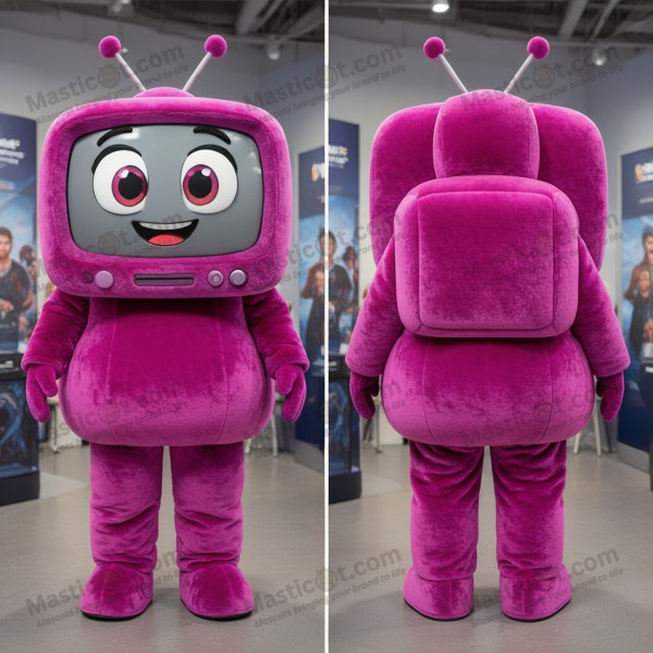 Mascote de televisão sorridente magenta - Masticot.com