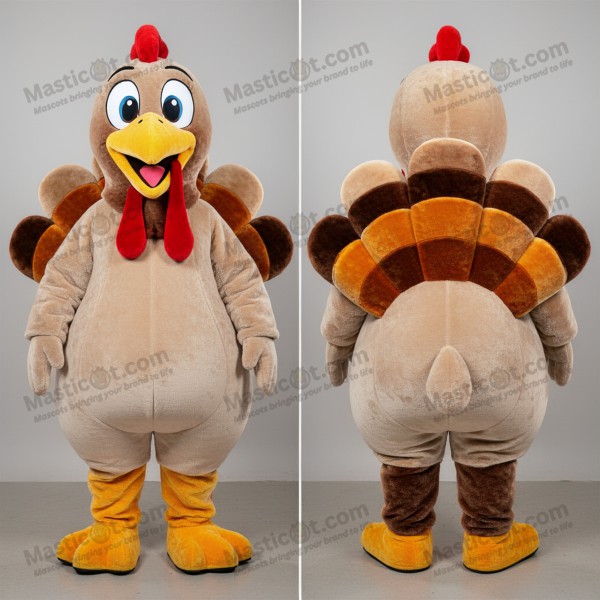 Beige Velvety Cartoon Turkey Mascot - Masticot.com