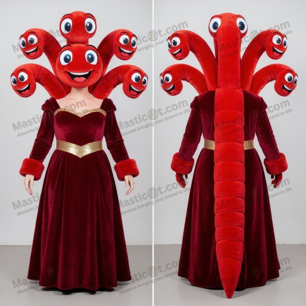 Crimson velveteen six headed hydra mascot - Masticot.com