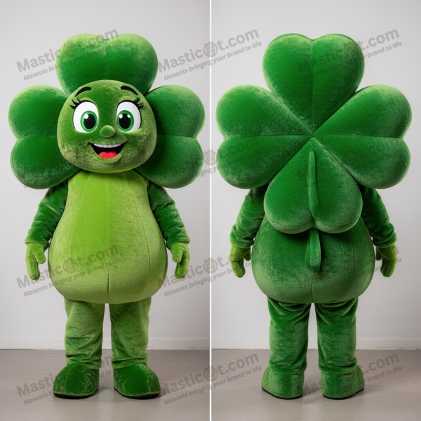 Zelený čtyřlístek s širokými rameny – maskot v kostýmu -