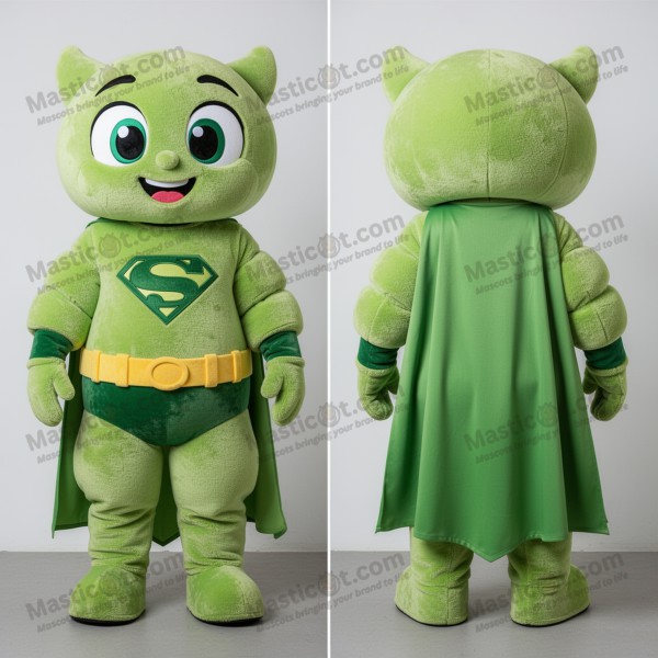 Limetkově zelený maskot superhrdiny s širokými rameny -