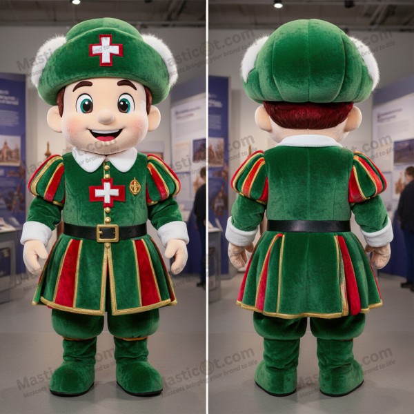Fantasia de guarda suíço verde-esmeralda com ombros largos