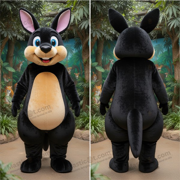 Velvet Black Cartoon Kangaroo Mascot - Masticot.com