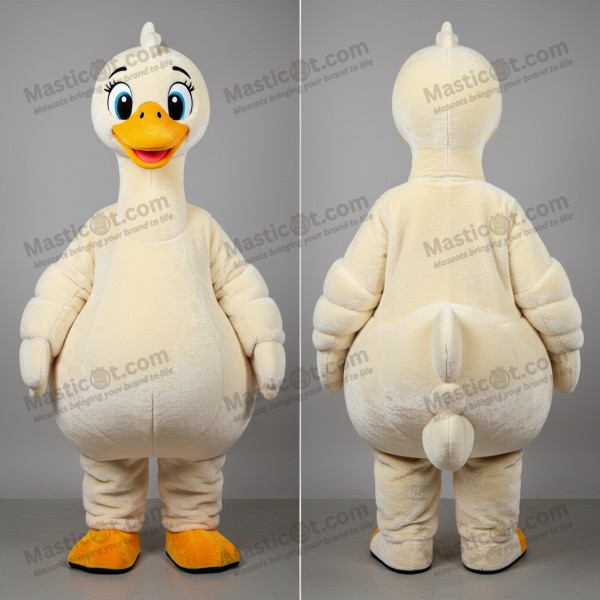 Cream Velvety Cartoon Swans Mascot - Masticot.com