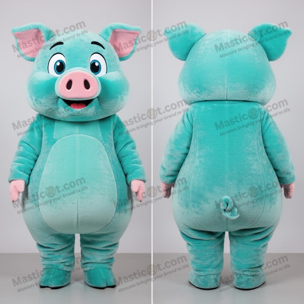 Turquoise Cartoon Pig Mascot - Masticot.com