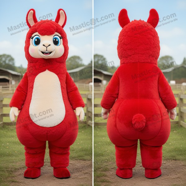 Karmesinrød Velvet Alpaka Maskot - Masticot.com