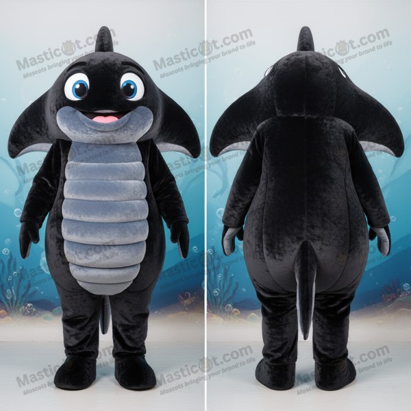 Midnight Black Cartoon Manta Ray Mascot - Masticot.com