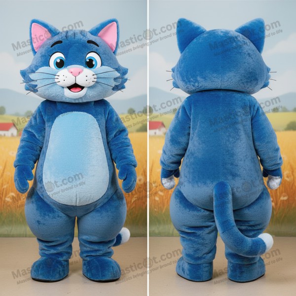 Deep Blue Cartoon Cat Mascot - Masticot.com