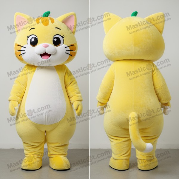 Lemon Yellow Rounded Cartoon Cat Mascot - Masticot.com
