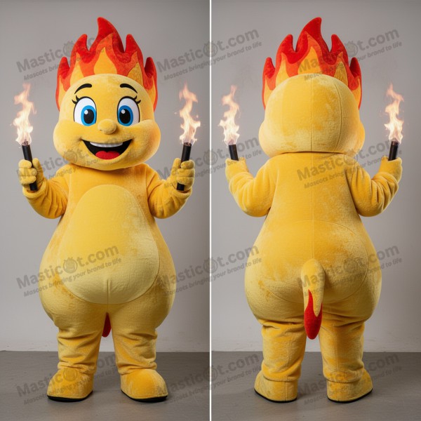 Yellow fiery eyed fire eater mascot - Masticot.com