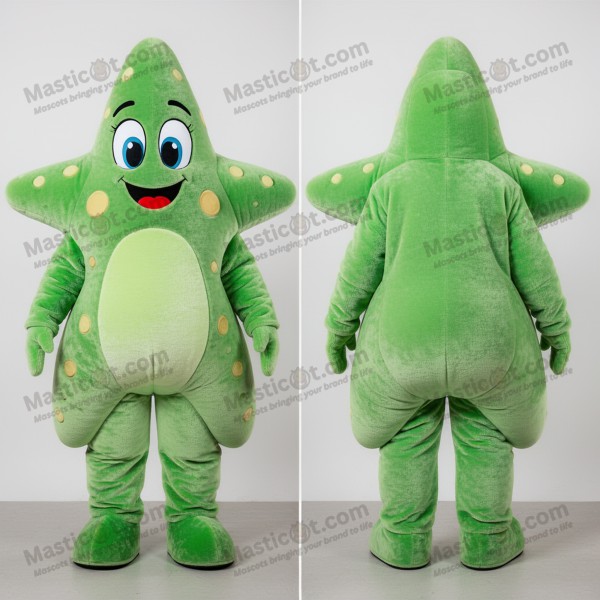 Velvety Green Cartoon Starfish Mascot - Masticot.com