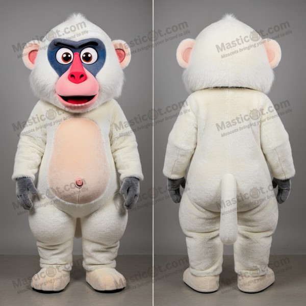 Velvet white playful baboon mascot - Masticot.com