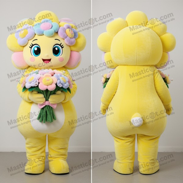 Lemon Yellow Velvety Bouquet Of Flowers Mascot -