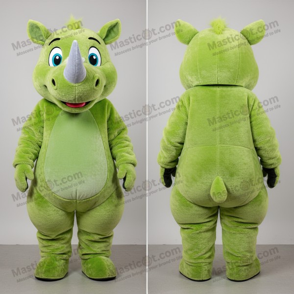 Lime green velvety woolly rhinoceros mascot - Woolly