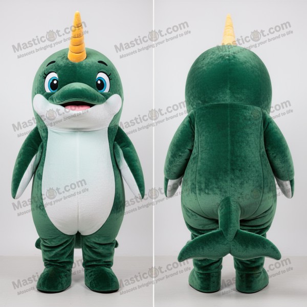 Forest green velvety narwhal mascot - Masticot.com