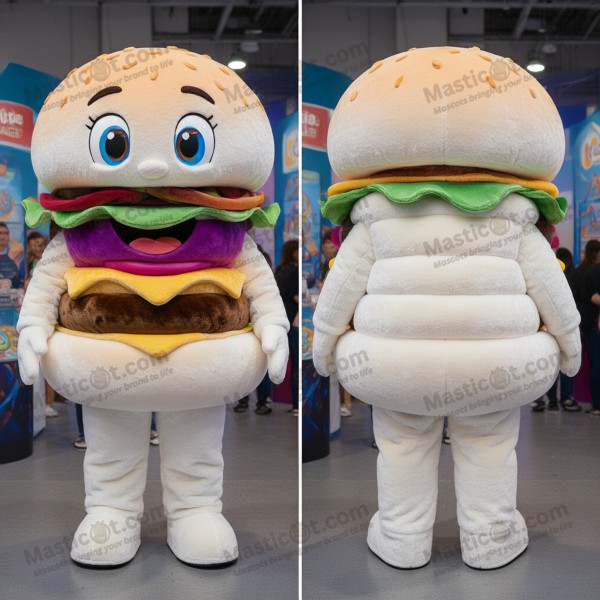 Kremaktige hvite plump burgermaskot - Masticot.com