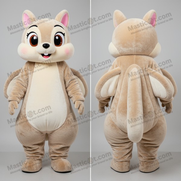 Velvety Beige Cartoon Flying Squirrel Mascot - Masticot.com
