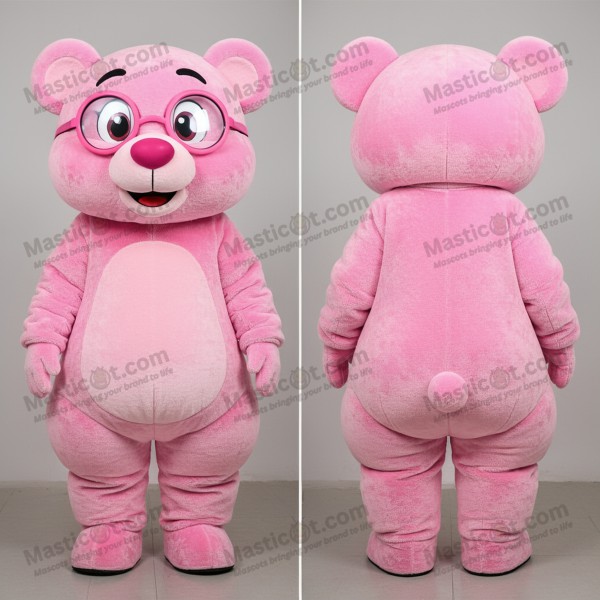 Pink fluffy spectacled bear mascot - Masticot.com