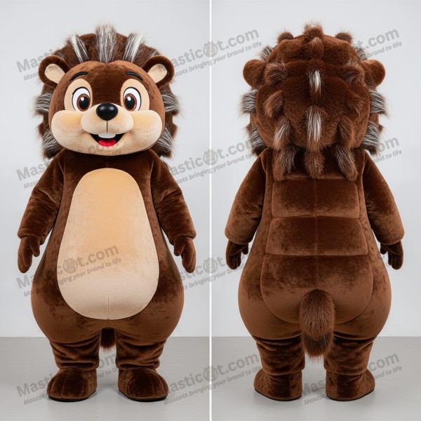 Sametově hnědý kudrnatý ježčí maskot - Masticot.com