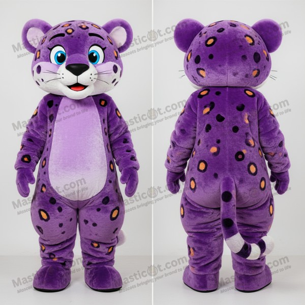 Velvety Purple Cartoon Cheetah Mascot - Masticot.com