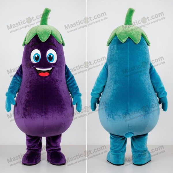 Cyan Velvety Cartoon Eggplant Mascot - Masticot.com