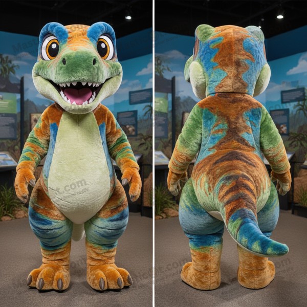 Solvennlig Utahraptor-maskot - Masticot.com