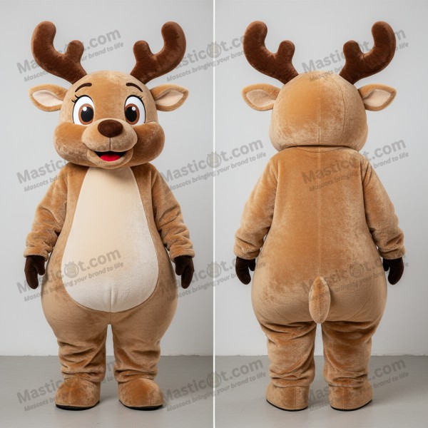 Tan Velvety Cartoon Reindeer Mascot - Masticot.com
