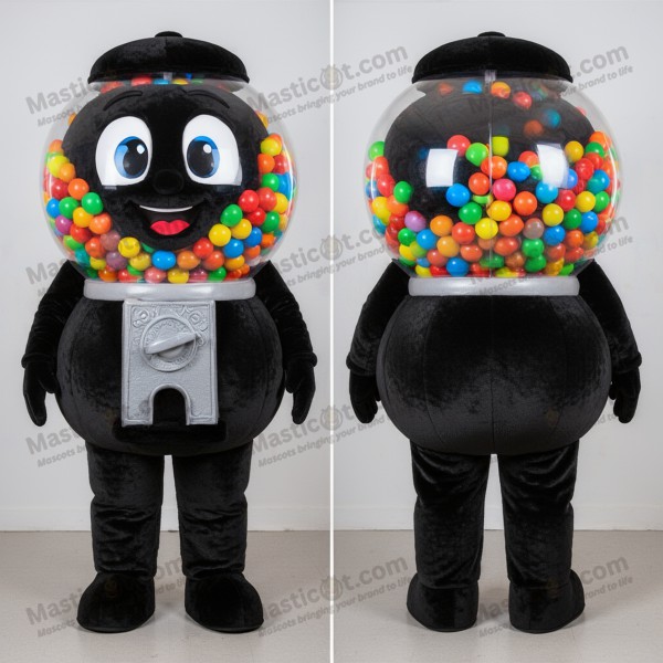 Black round gumball machine mascot - Masticot.com