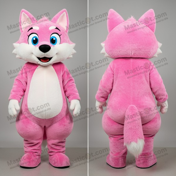 Pink Cartoon Wolf Mascot - Masticot.com