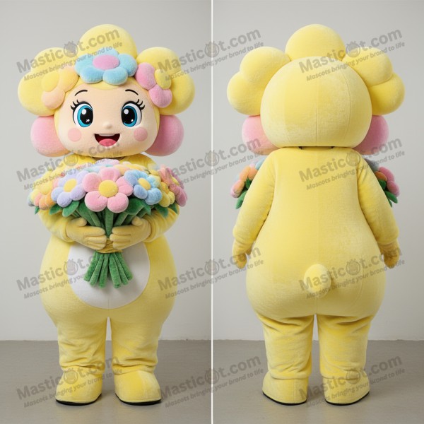 Lemon Yellow Velvety Bouquet Of Flowers Mascot -
