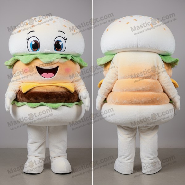 Creamy Round Hamburger Mascot - Masticot.com