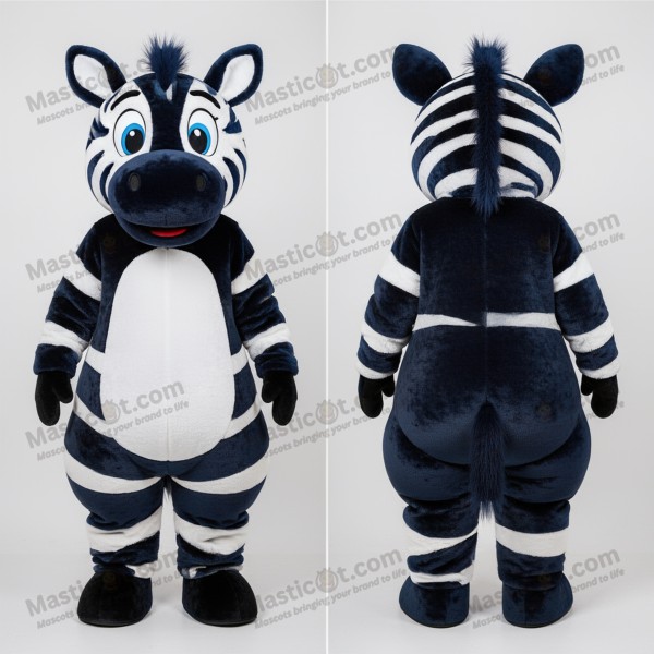 Marinblå bredstripet sebra-maskot - Masticot.com