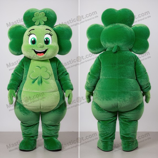 Emerald green cheerful bunch of shamrocks mascot -