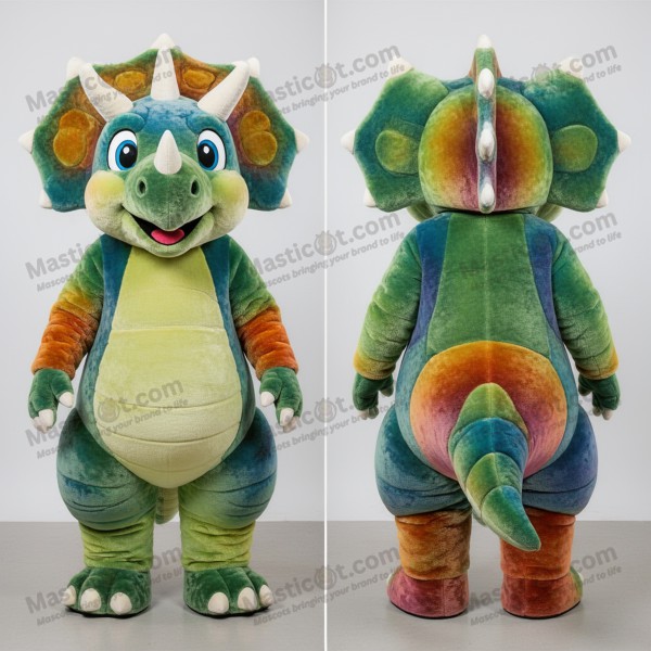 Mascotă Cartoon Triceratops Verde Măslinie - Masticot.com