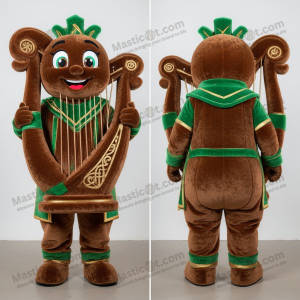 Emerald green broad shouldered celtic harp mascot -