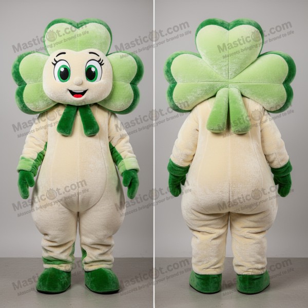 Creamy green oversized bunch of shamrocks mascot -