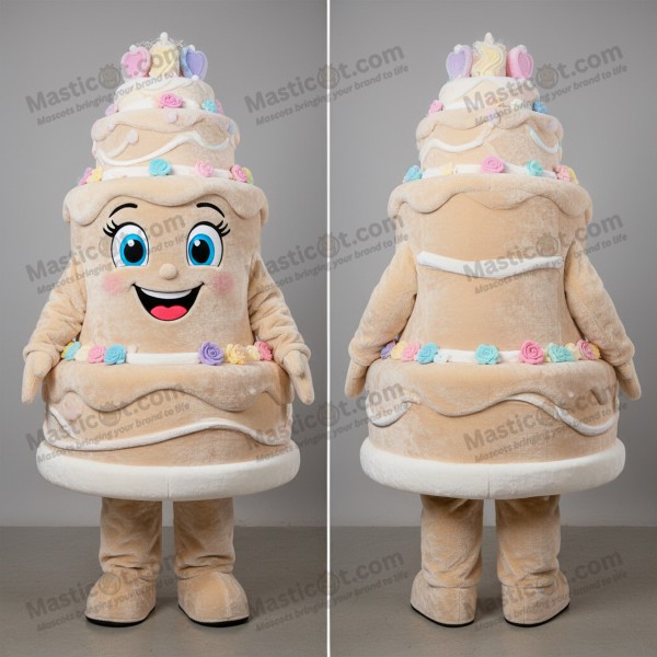 Beige cremefarvet bryllupskage-maskot - Masticot.com