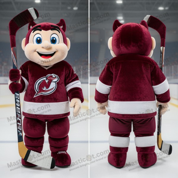 Marineblaue, ausgestellte Eishockeystock-Maskottchen-Kostüm - Eishockeyschläger - MASTICOT_6881 - Masticot.com