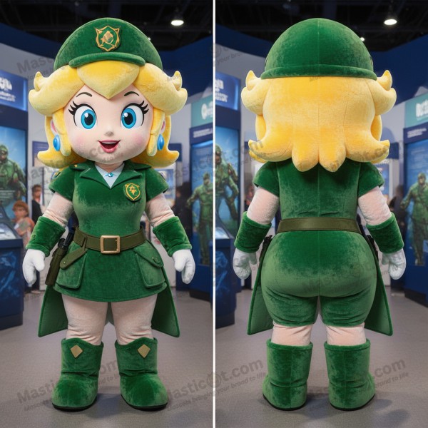 Peach broad shouldered green beret mascot - Masticot.com