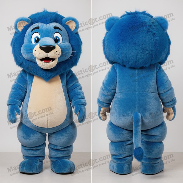 Velvet blue broad shouldered mountain lion mascot -