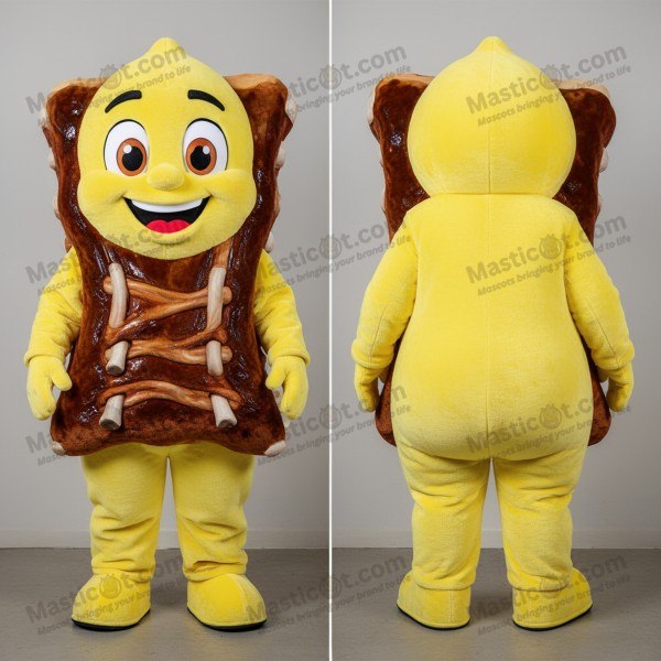 Lemon Yellow Cartoon Bbq Ribs Mascot - Masticot.com