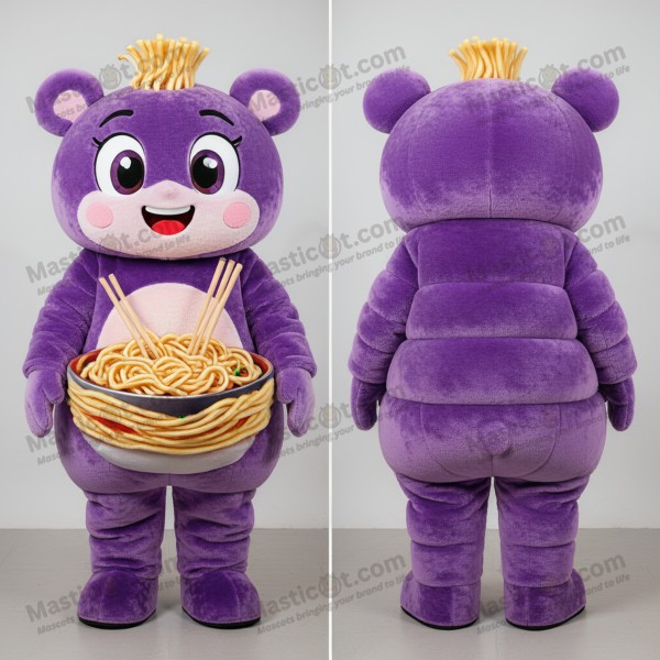 Levende paarse stoomende ramen mascotte - Masticot.com