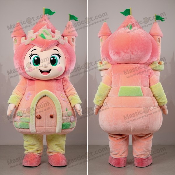 Okrouhlý irský hrad maskot v broskvové barvě - Masticot.com