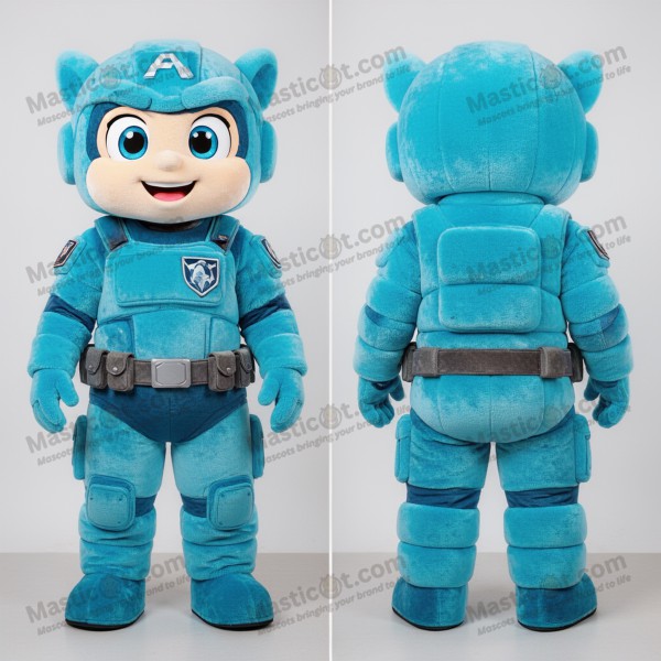 Cyan broad shouldered commando mascot - Masticot.com