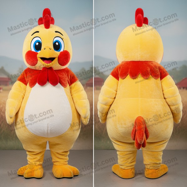 Golden Feathered Cartoon Chicken Mascot - Masticot.com